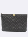 A84407 Black Color Caviar Skin Gold Metal Boy Large Clutch Chanel