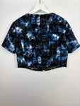 *HOT* Chanel 21C Short Sleeve Jacket in Blue Logo Velvet with White Enamel & Crystal CC Button Detail Size FR 42 (UK 14)