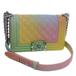 Chanel Matelasse Boy  Chain Shoulder Bag Leather Rainbow CC Auth 71579S