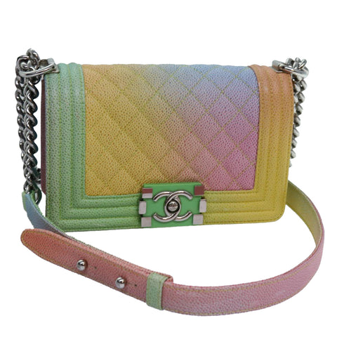 Chanel Matelasse Boy  Chain Shoulder Bag Leather Rainbow CC Auth 71579S