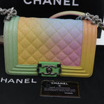 Chanel Matelasse Boy  Chain Shoulder Bag Leather Rainbow CC Auth 71579S