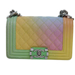 Chanel Matelasse Boy  Chain Shoulder Bag Leather Rainbow CC Auth 71579S