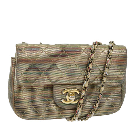 Chanel Matelasse Chain Shoulder Bag Coated Canvas Gold CC Auth 73654A