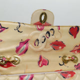 Chanel Matelasse Chain Shoulder Bag Patent leather Cream CC Auth 74406A