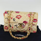 Chanel Matelasse Chain Shoulder Bag Patent leather Cream CC Auth 74406A