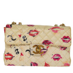 Chanel Matelasse Chain Shoulder Bag Patent leather Cream CC Auth 74406A