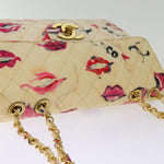 Chanel Matelasse Chain Shoulder Bag Patent leather Cream CC Auth 74406A