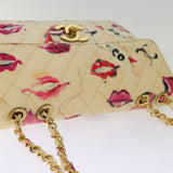 Chanel Matelasse Chain Shoulder Bag Patent leather Cream CC Auth 74406A