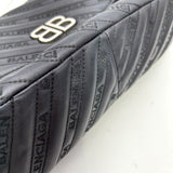 balenciaga Calfskin Logo Matelasse S BB Round Shoulder Bag Black LA43555