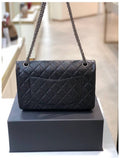 255 Chain Vintage Calfskin Ruthenium  Large Flap Shoulder Bag Black Chanel