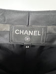 *SUPER HOT* Chanel 22C Black, White Metallic Tweed Trim Silk Jacket and Wide-Leg Trouser Set with Crystal CC Logo Detail Size FR 42-44 (UK 14-16) Jacket RRP ¬£5,420