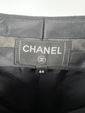 *SUPER HOT* Chanel 22C Black, White Metallic Tweed Trim Silk Jacket and Wide-Leg Trouser Set with Crystal CC Logo Detail Size FR 42-44 (UK 14-16) Jacket RRP ¬£5,420