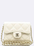 AP2569 White Color Caviar Skin Card Holder Zip Up Wallet On Chain Chanel