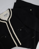 *SUPER HOT* Chanel 22C Black, White Metallic Tweed Trim Silk Jacket and Wide-Leg Trouser Set with Crystal CC Logo Detail Size FR 42-44 (UK 14-16) Jacket RRP ¬£5,420