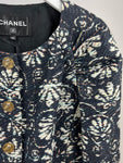 *HOT* Chanel 18C Navy Tweed Jacket with White Floral Embroideries and Crystal Bronze Buttons FR 42 (UK 14) RRP ¬£4800