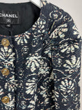 *HOT* Chanel 18C Navy Tweed Jacket with White Floral Embroideries and Crystal Bronze Buttons FR 42 (UK 14) RRP ¬£4800