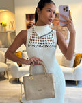 *FIRE PRICE* Christian Dior Medium Lady D-Lite Bag in Beige Cannage Canvas with Champagne Gold Hardware RRP ¬£4,300
