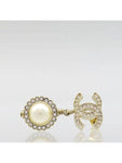 AB2307 CC Piercing Crystal Around Pearl Drop Gold Earrings Chanel