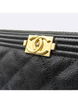 A84407 Black Color Caviar Skin Gold Metal Boy Large Clutch Chanel
