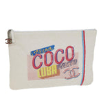Chanel Matelasse Clutch Bag Canvas Ivory CC Auth 82075