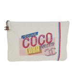 Chanel Matelasse Clutch Bag Canvas Ivory CC Auth 82075