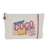 Chanel Matelasse Clutch Bag Canvas Ivory CC Auth 82075
