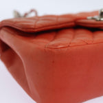 Chanel Matelasse Chain mini Hand Bag Lamb Skin Orange CC Auth 82245A