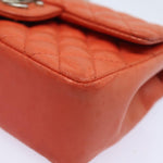 Chanel Matelasse Chain mini Hand Bag Lamb Skin Orange CC Auth 82245A