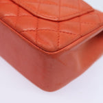Chanel Matelasse Chain mini Hand Bag Lamb Skin Orange CC Auth 82245A