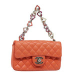 Chanel Matelasse Chain mini Hand Bag Lamb Skin Orange CC Auth 82245A