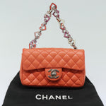 Chanel Matelasse Chain mini Hand Bag Lamb Skin Orange CC Auth 82245A