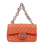 Chanel Matelasse Chain mini Hand Bag Lamb Skin Orange CC Auth 82245A