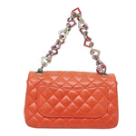 Chanel Matelasse Chain mini Hand Bag Lamb Skin Orange CC Auth 82245A