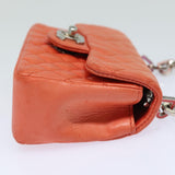 Chanel Matelasse Chain mini Hand Bag Lamb Skin Orange CC Auth 82245A