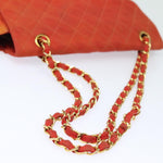 Chanel Matelasse Chain Shoulder Bag Nylon Orange CC Auth 84479