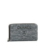 Chanel Long Zip Wallet in Tweed Denim Blue