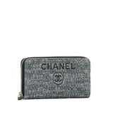 Chanel Long Zip Wallet in Tweed Denim Blue