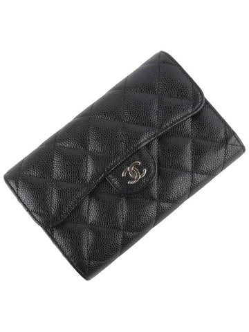 AP0232 Classic caviar silver CC logo medium wallet department store invoice 33714K Chanel