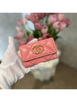 19 Gold Hardware Lambskin Flap Card Wallet Coral Pink Chanel