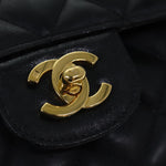 Chanel Matelasse Chain Shoulder Bag Leather Black Gold CC Auth 88183
