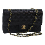 Chanel Matelasse Chain Shoulder Bag Leather Black Gold CC Auth 88183