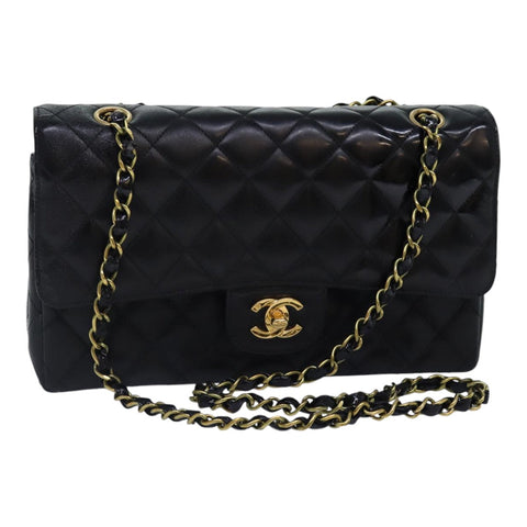Chanel Matelasse Chain Shoulder Bag Leather Black Gold CC Auth 88183