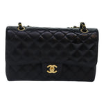 Chanel Matelasse Chain Shoulder Bag Leather Black Gold CC Auth 88183