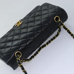 Chanel Matelasse Chain Shoulder Bag Leather Black Gold CC Auth 88183