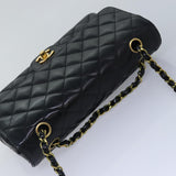 Chanel Matelasse Chain Shoulder Bag Leather Black Gold CC Auth 88183