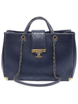 A93518 Navy Calfskin Quilted Metal Chain Tote 2WAY 23rd Unit Chanel