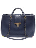 A93518 Navy Calfskin Quilted Metal Chain Tote 2WAY 23rd Unit Chanel