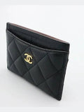 AP0213 Black grained calf caviar skin COCO gold logo classic card holder Matrasse wallet Chanel