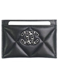 19 Logo Chain Quilted Lambskin Card Wallet Black Chanel