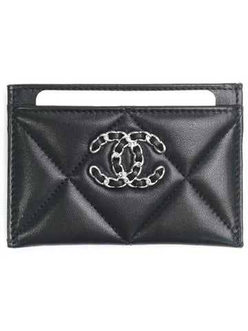 19 Logo Chain Quilted Lambskin Card Wallet Black Chanel
